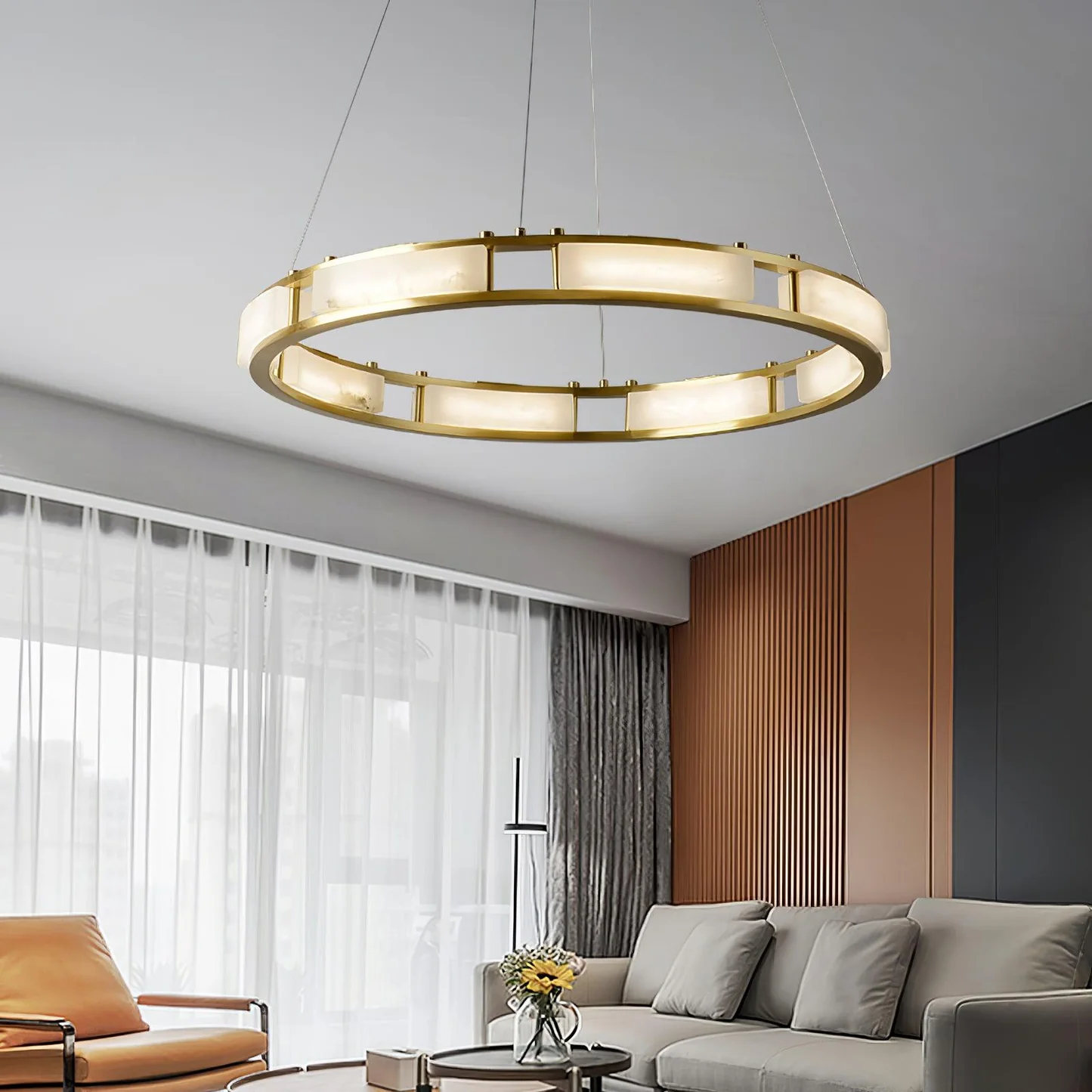 HARLOW alabaster Chandelier, front view