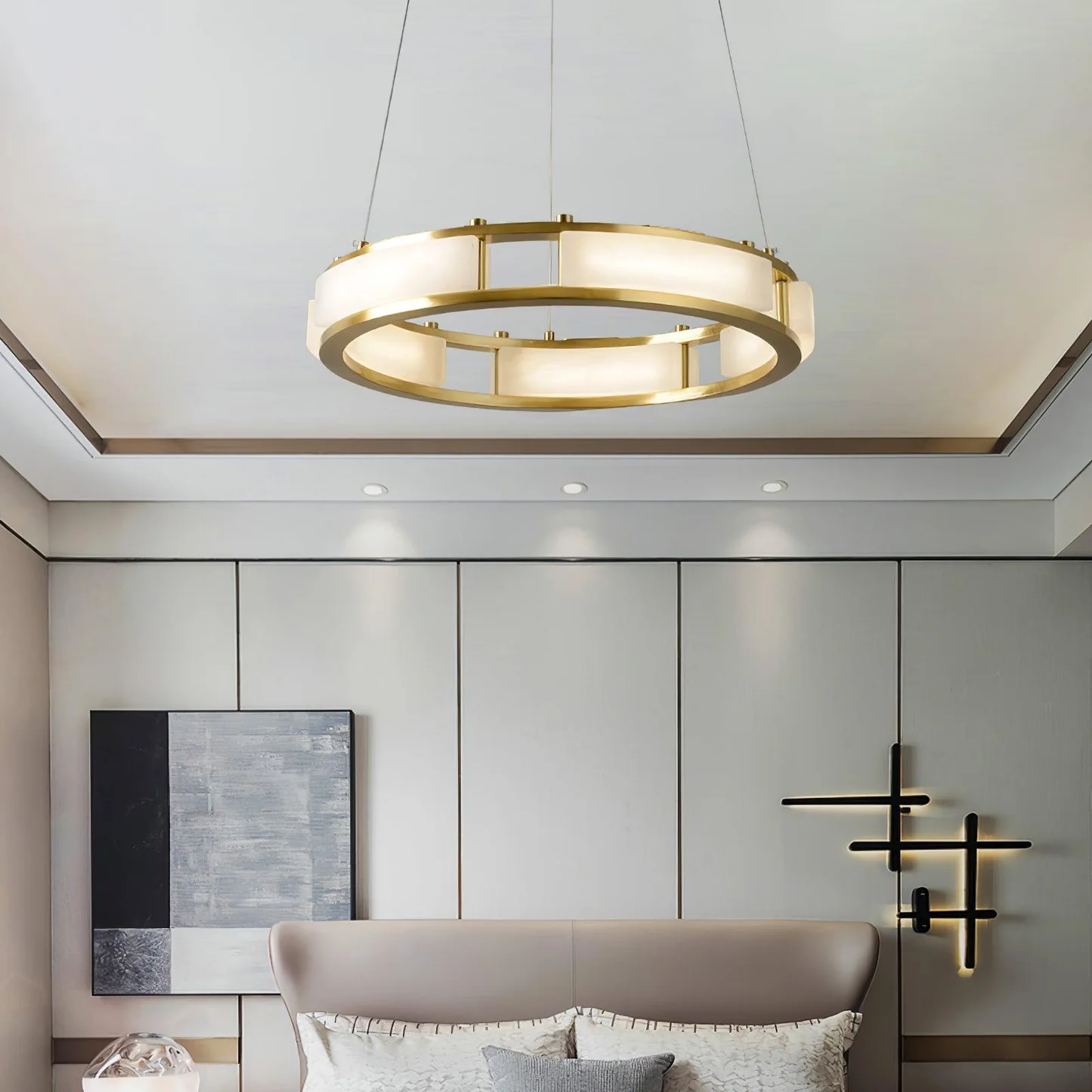 HARLOW alabaster Chandelier, stone veining detail