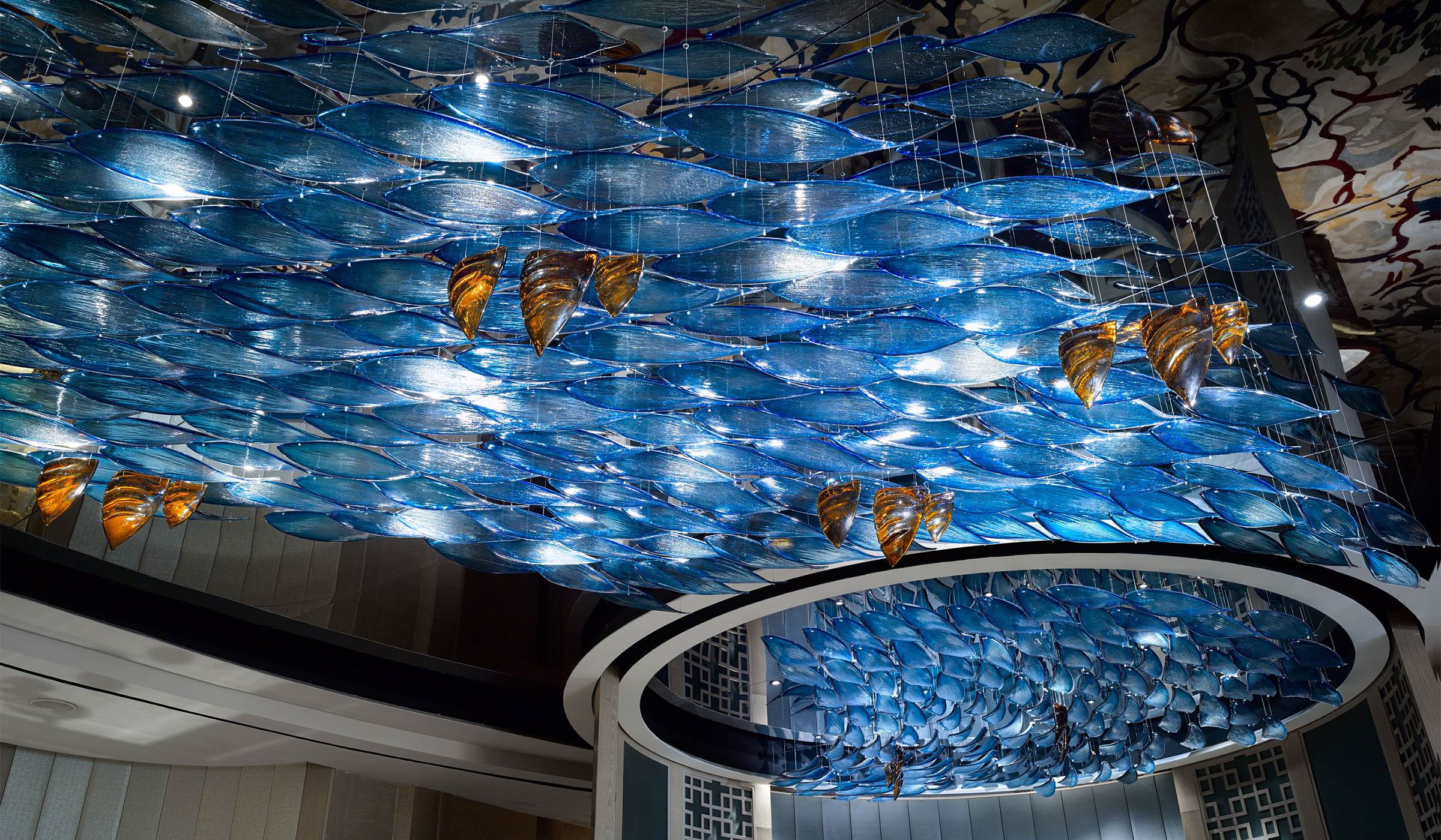 Custom glass lighting in a five-star hotel reception, Jakarta