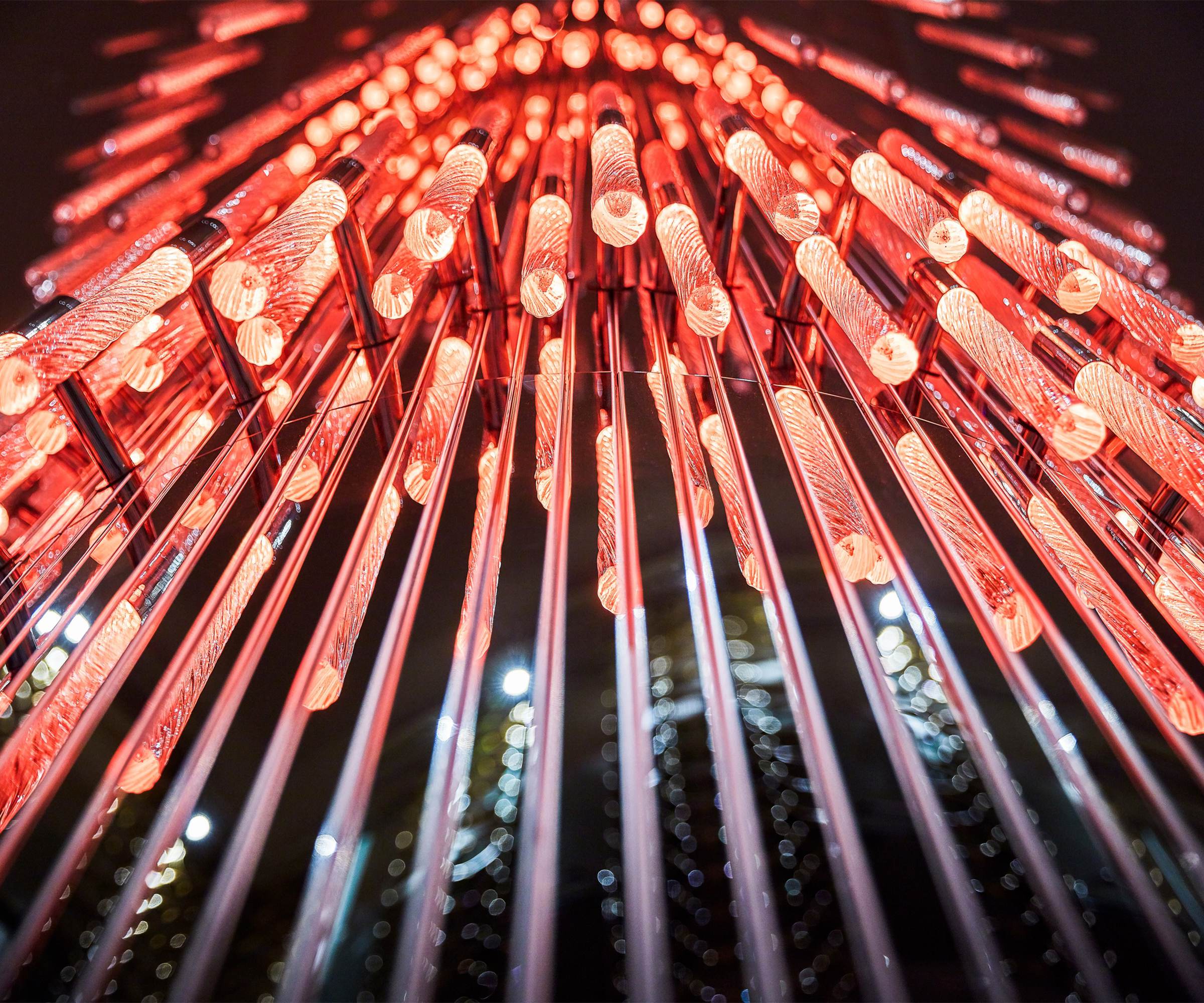 Detail of bespoke crystal lighting installation